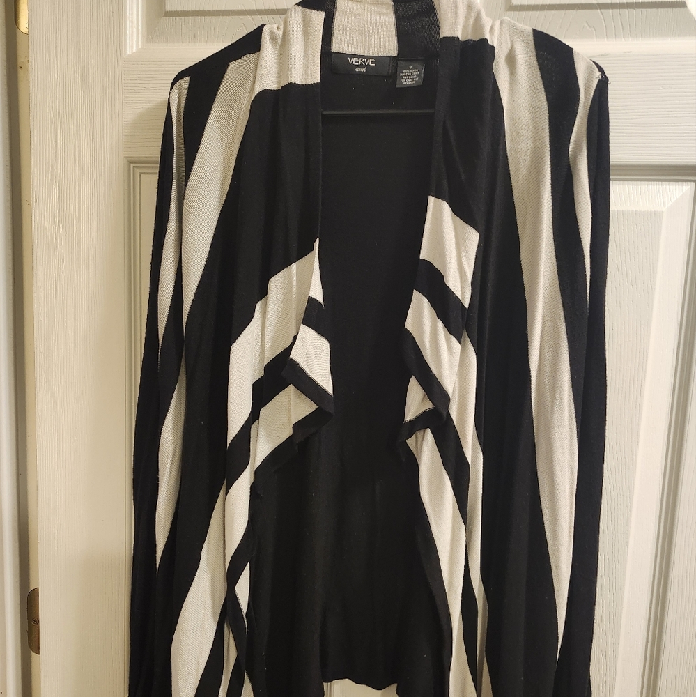 Small Black and White long sleeve drape sweater, shoul